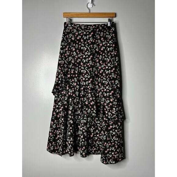 Unbranded Dresses & Skirts - Tiered Maxi Skirt Dark Floral Women's Medium Front Slit Witchy Whimsigoth Grunge